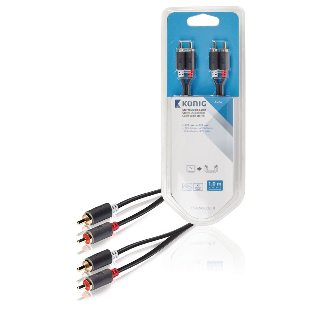 Konig Stereo audio cable 2x RCA male to 2x male 1m grey - CABW24200AT10