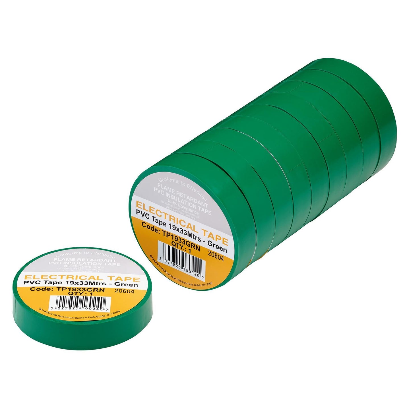 Green PVC Electrical Insulation Tape, 19mm x 33m (Pack of 10)