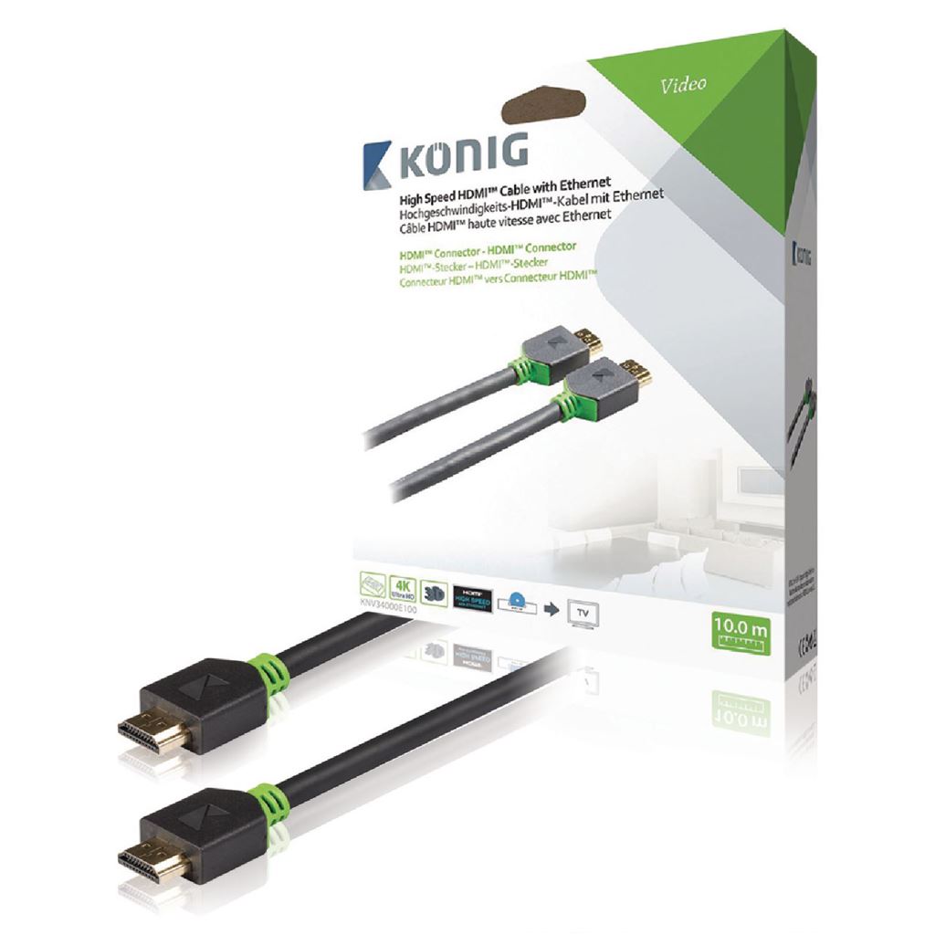 Konig High Speed HDMI Cable with Ethernet HDMI to HDMI Connector 10m grey - CVBW34000AT100