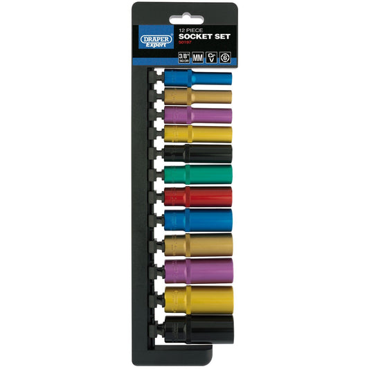 Draper Expert 12 PIECE 3/8" SQ DRIVE METRIC COLOURED DEEP SOCKET SET 8-19mm - 50197