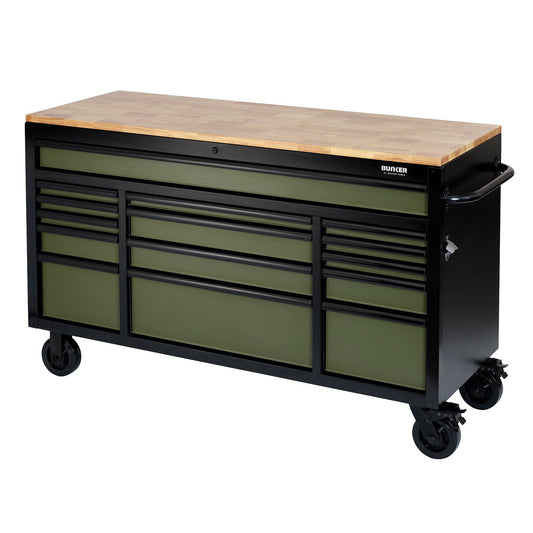 Draper 61" 15 Drawer Trolley Green B100-61GR