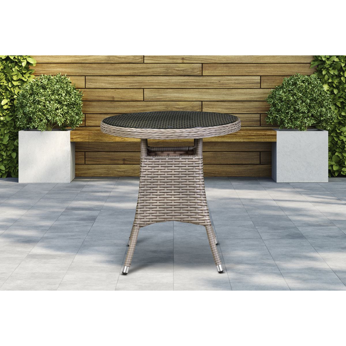 Dellonda Chester Rattan Wicker Outdoor Bistro Table w/Tempered Glass Top Brown