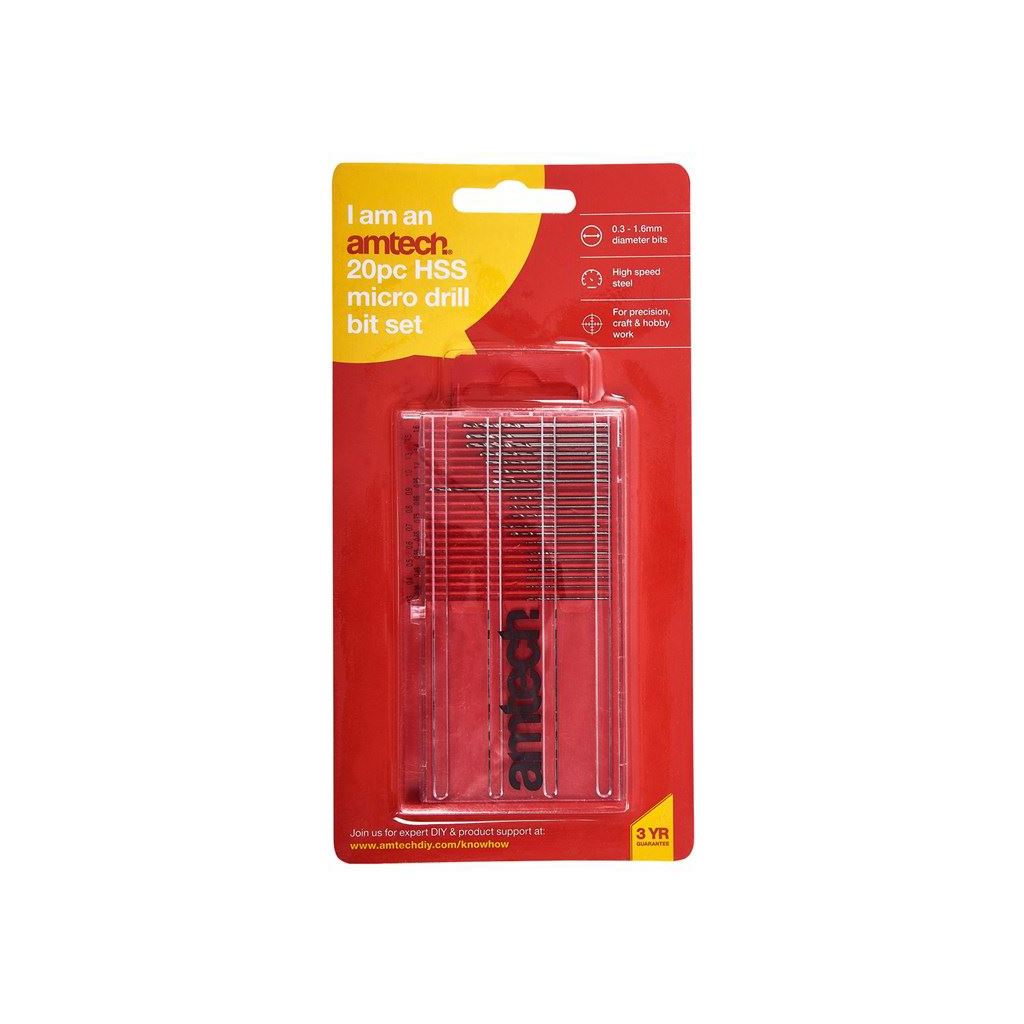 Amtech 20 Piece Hss Metal Micro Tiny Mini Small Drill Bit Set Metric 0.3mm-1.6mm - F0930