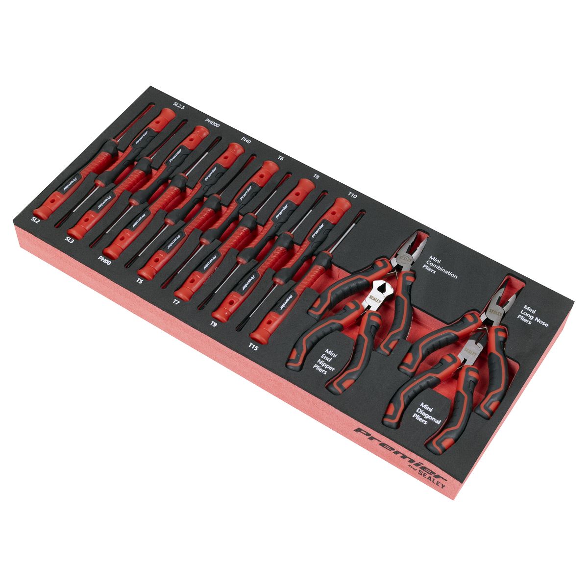 Sealey Premier Precision Screwdriver & Mini Pliers Set with Tool Tray 17pc TBT67