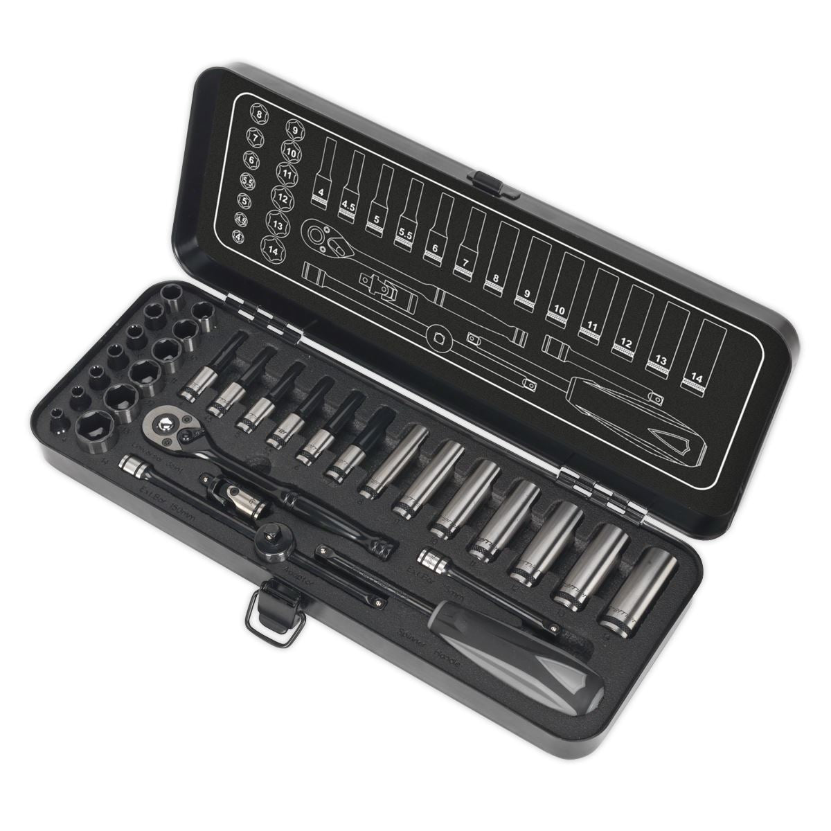 Sealey Socket Set 32pc 1/4"Sq Dr 6pt WallDrive Metric Black Series AK7970