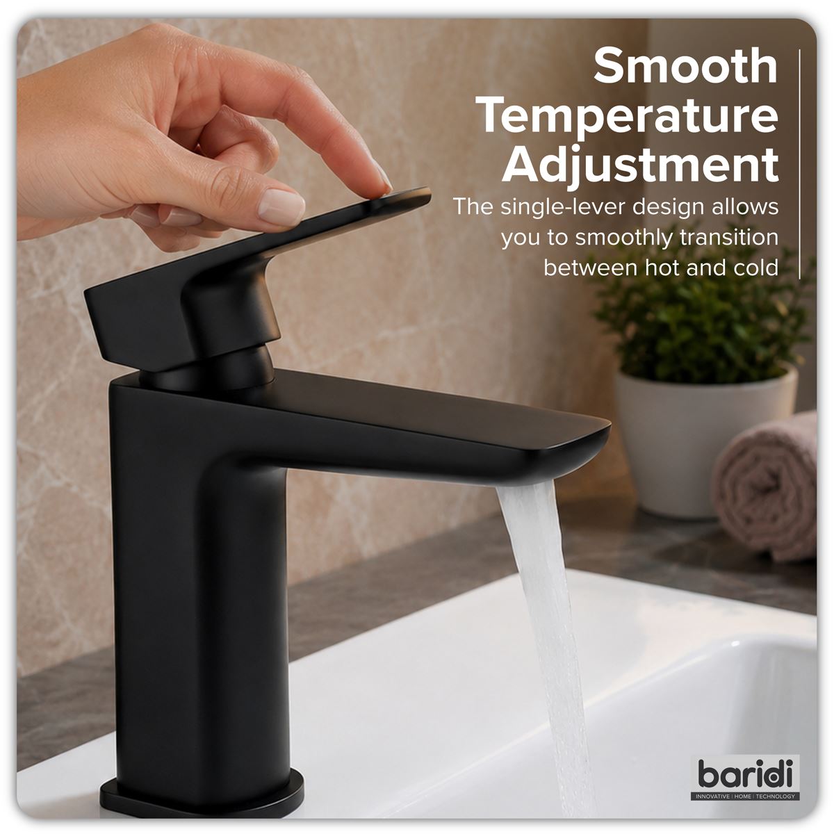 Baridi Basin Mixer Tap with Clicker Waste - Matt Black DH393