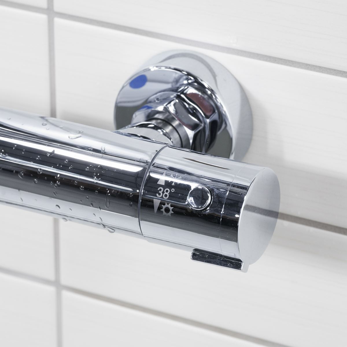 Baridi Thermostatic Shower Mixer Set, 20cm Round Head, Adjustable Rail - Chrome DH314