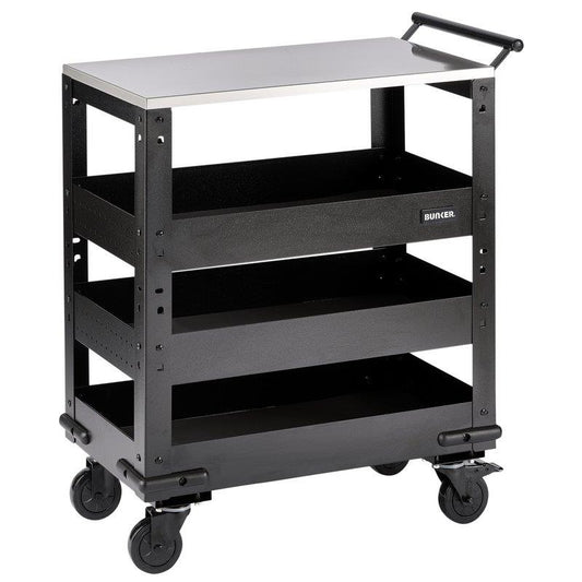 BUNKER 3 Tier Trolley with Pull Handle and Stainless Steel Worktop, 714mm