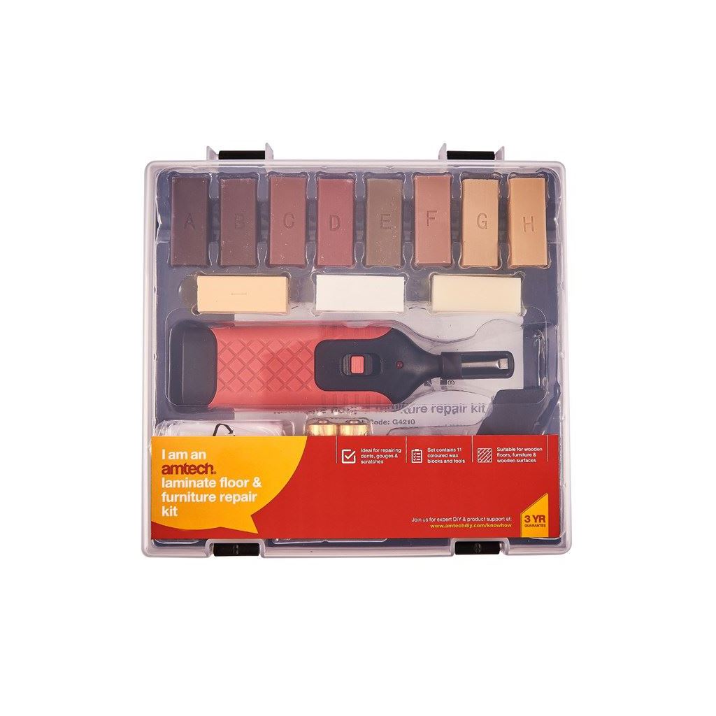 Amtech 19 Piece Hardwood Laminate Wooden Wood Floor Repair Kit Wax Chip Scratch+Case - G4210