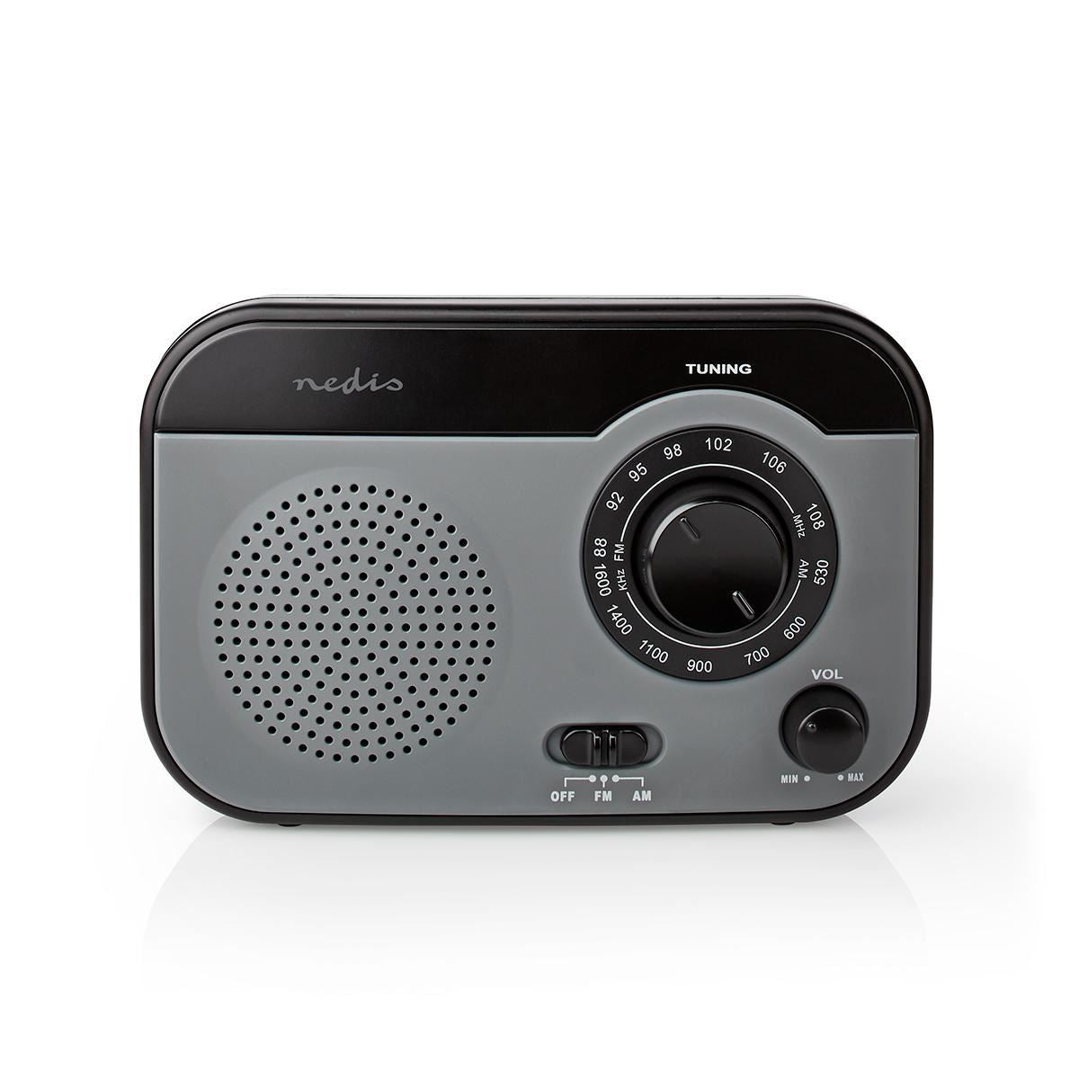 Nedis FM Radio Portable Design AM/FM Battery Powered/Mains Powered Analogue 1.8W - RDFM1340GY