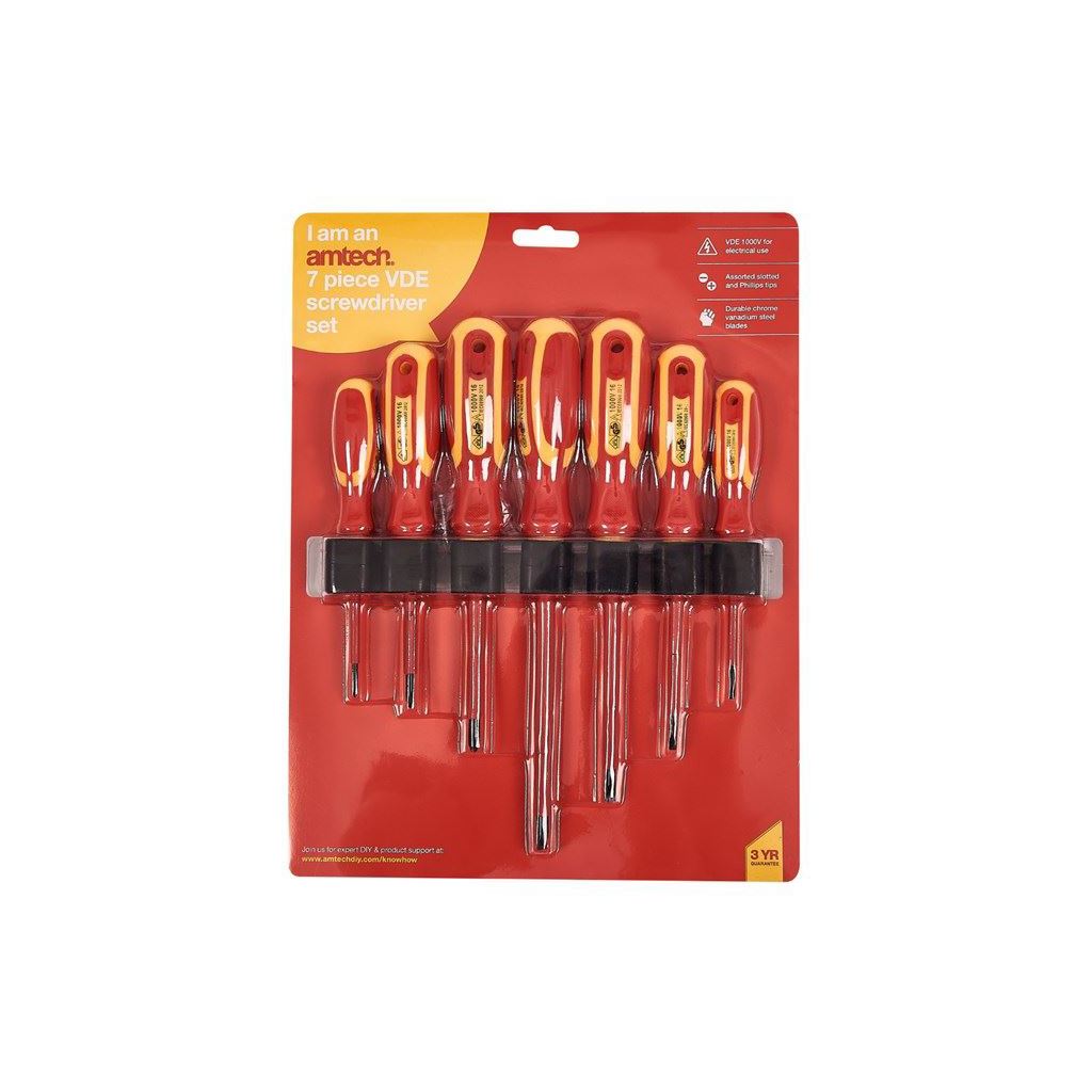 Amtech 7 Piece Electricians Vde 1000V Insulated Slot & Phillips Screwdriver Set - L0650