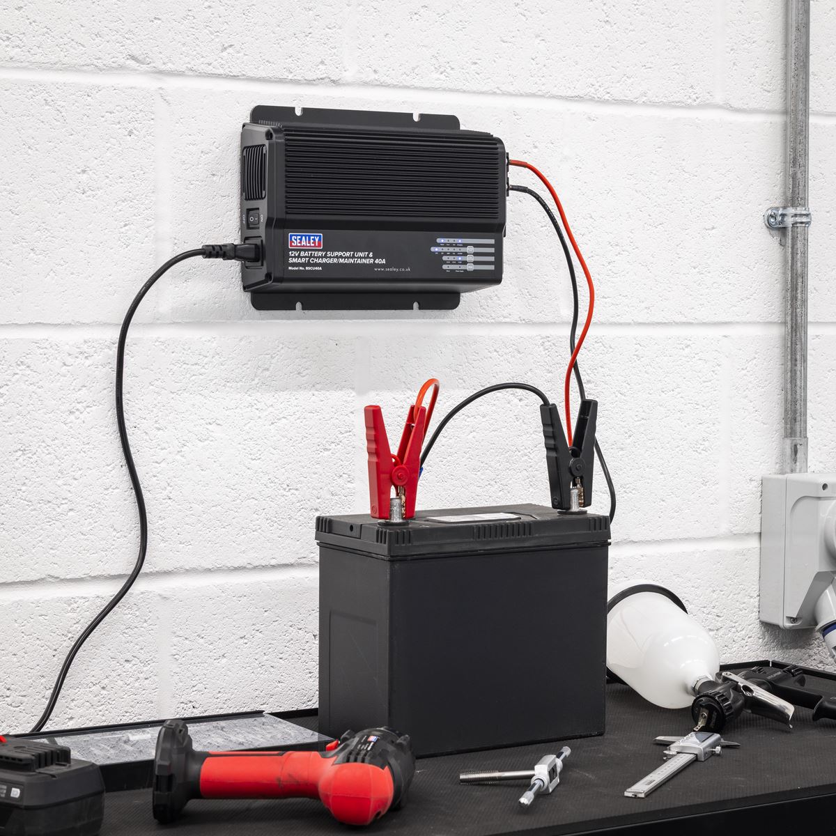 Sealey 12V Battery Support Unit & Smart Charger/Maintainer 40A BSCU40A