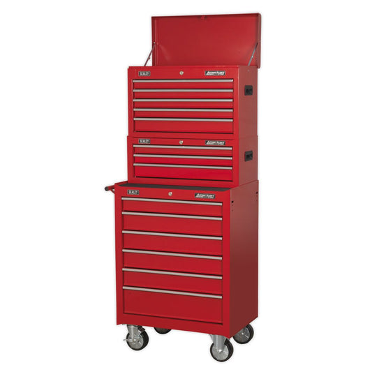 Sealey Topchest, Mid-Box & Rollcab 14 Drawer Stack - Red AP22STACK