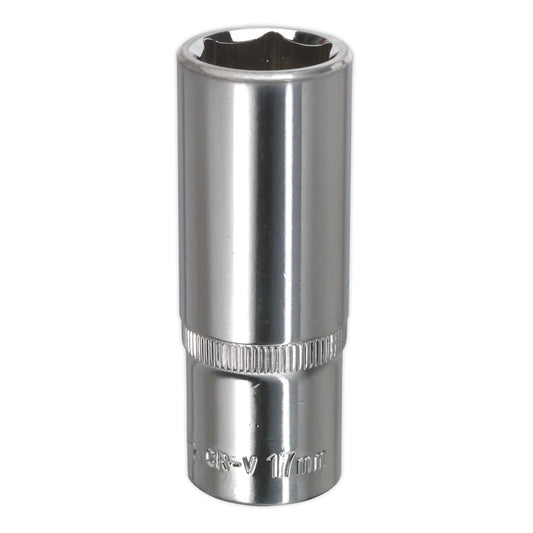 Sealey WallDrive Socket 17mm Deep 3/8"Sq Drive Fully Polished SP3817D