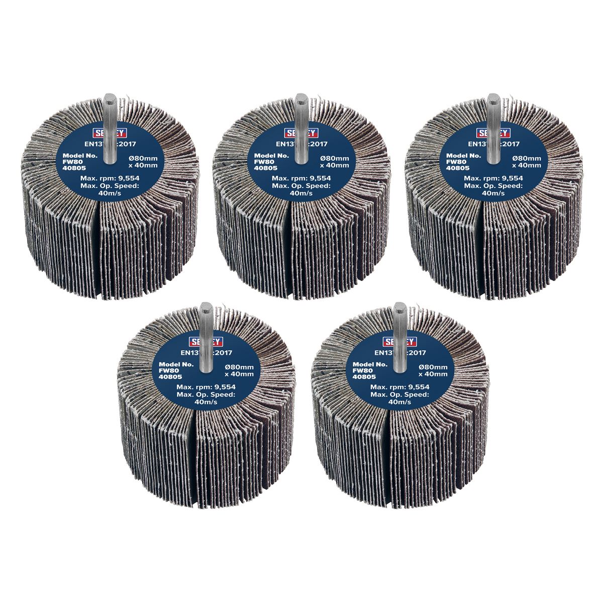 Sealey Abrasive Flap Wheel 80 x 40mm 80Grit 6mm Shaft - Pack of 5 FW8040805