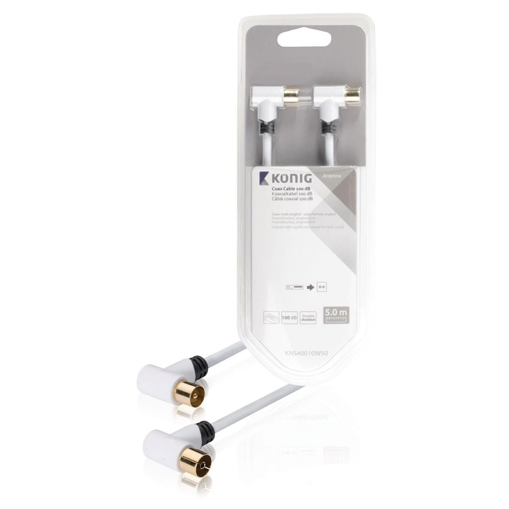 Konig Coax cable 100 dB coax male angled to female angled 5m white - CSBW40010WT50