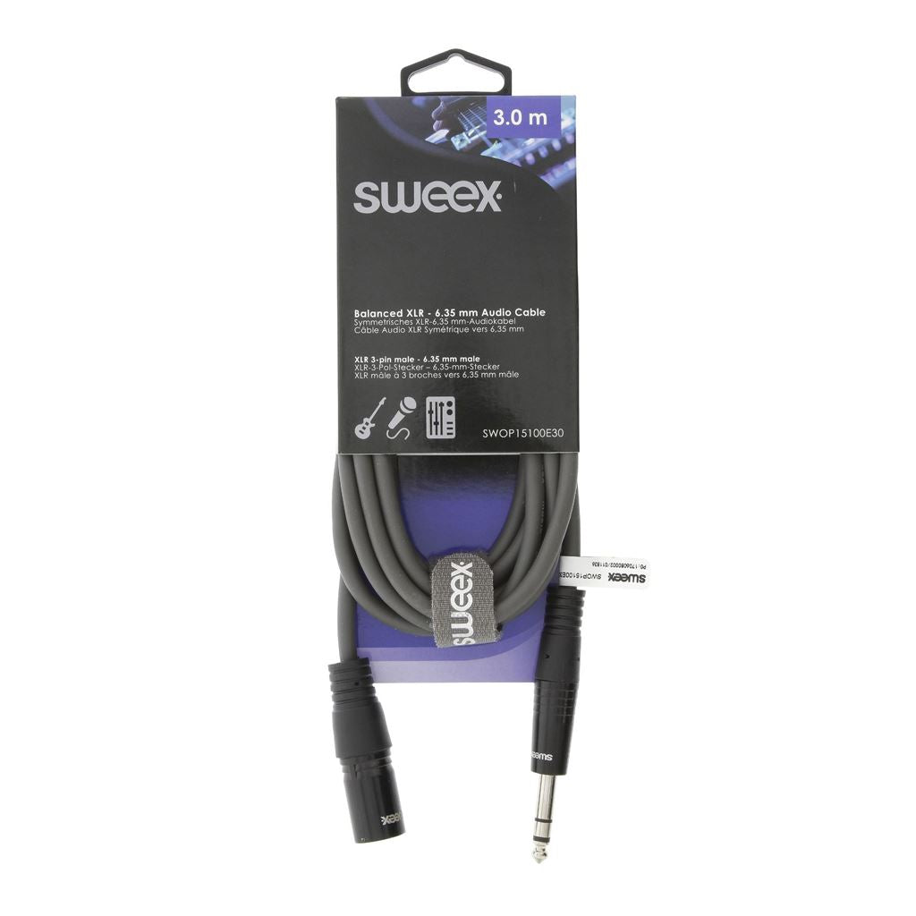 Sweex XLR Stereo Cable XLR 3-Pin Male to 6.35mm Male 3m Dark Grey SWOP15100E30 - COTH15100GY30