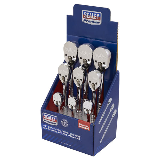 Sealey Ratchet Wrenches 1/4", 3/8" & 1/2"Sq Drive-Display Box of 9 AK6672DB