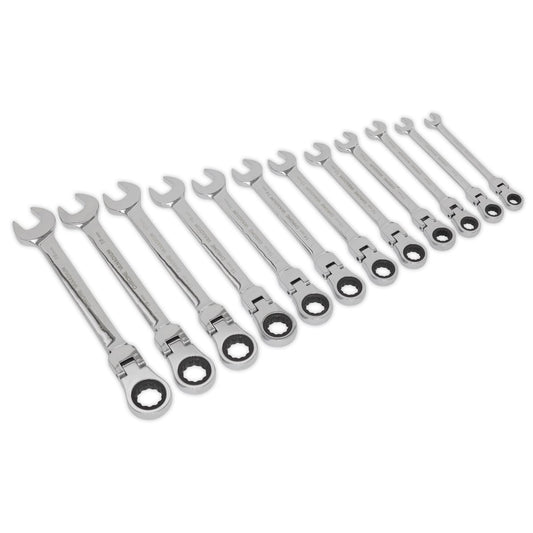Sealey Flexible Head Ratchet Combination Spanner Set 12pc Metric S0635