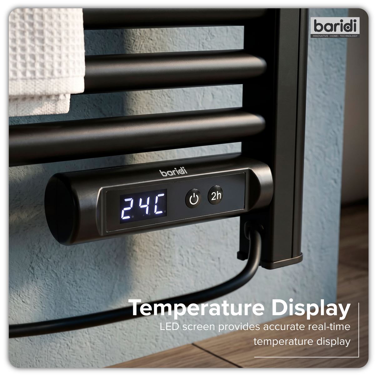 Baridi Electric Heated Towel Rail 1085 x 535mm with LED Display � Black DH371