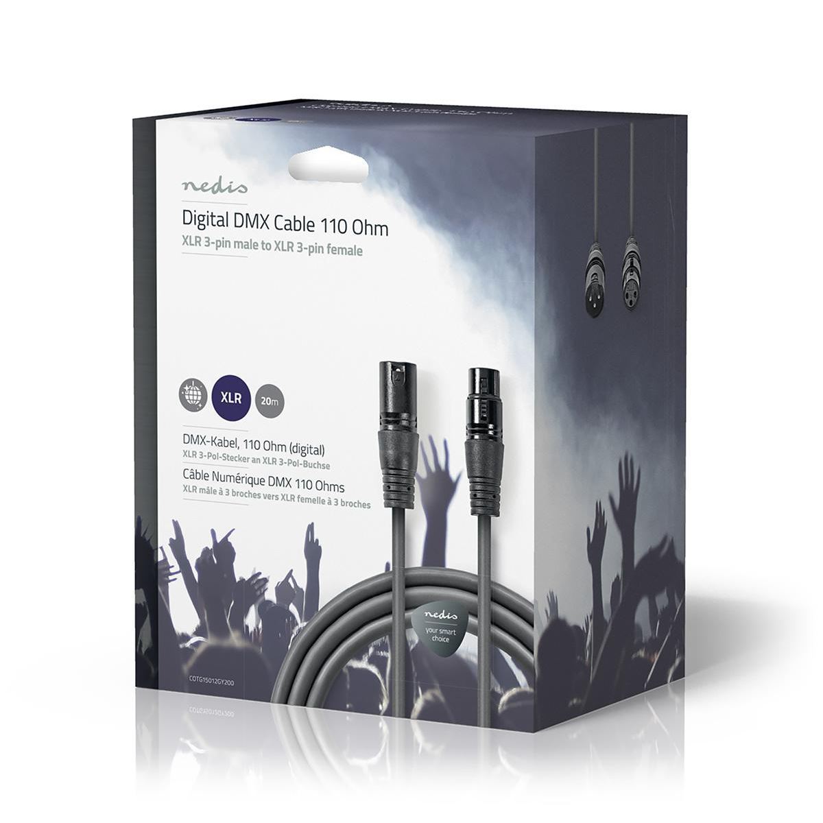 Nedis Digital DMX Cable 110 Ohm XLR 3-Pin Male to XLR 3-Pin Female 20m Grey - COTG15012GY200