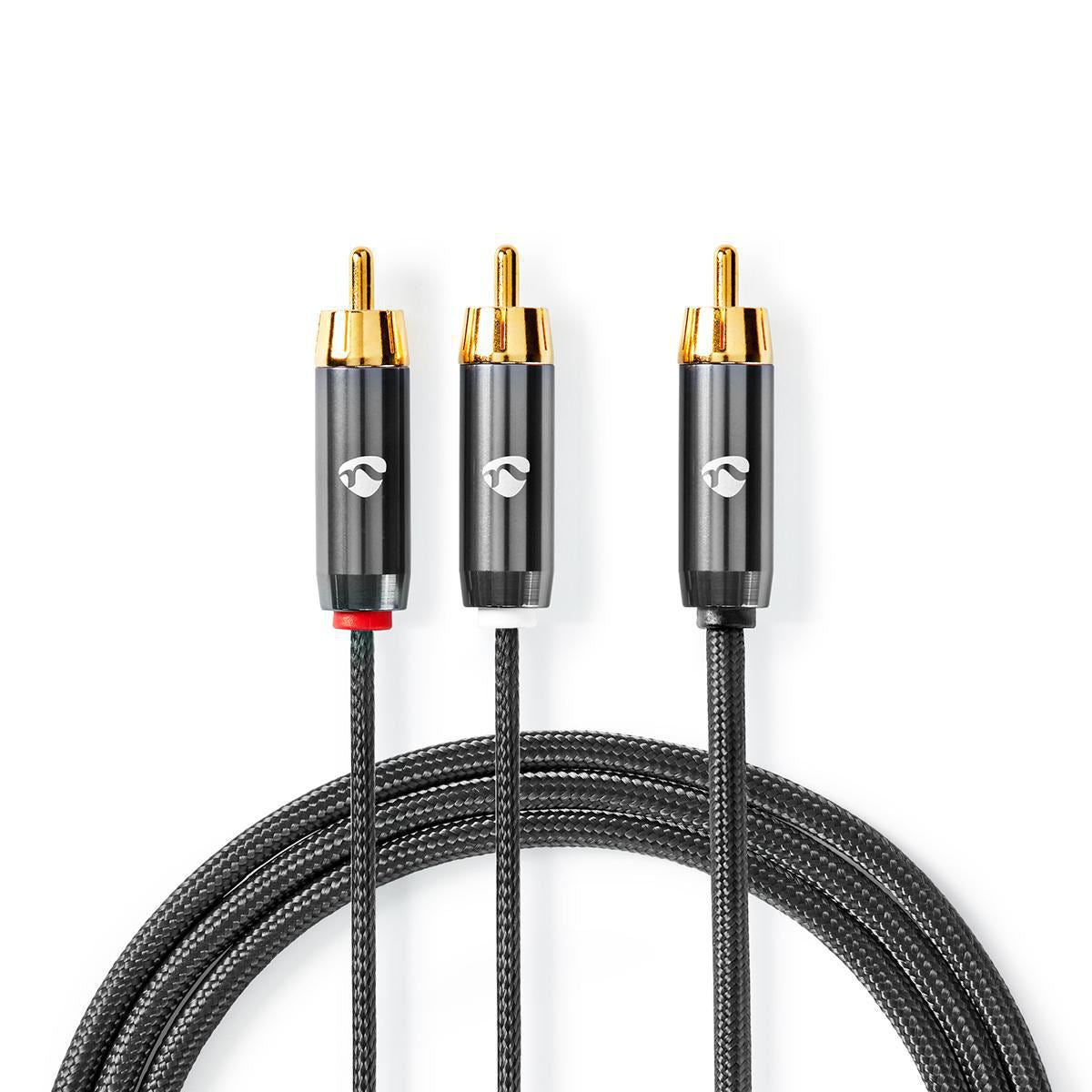 Nedis Subwoofer Cable RCA Male to 2x RCA Male 3m Gun Metal Grey Braided - CATB24000GY30