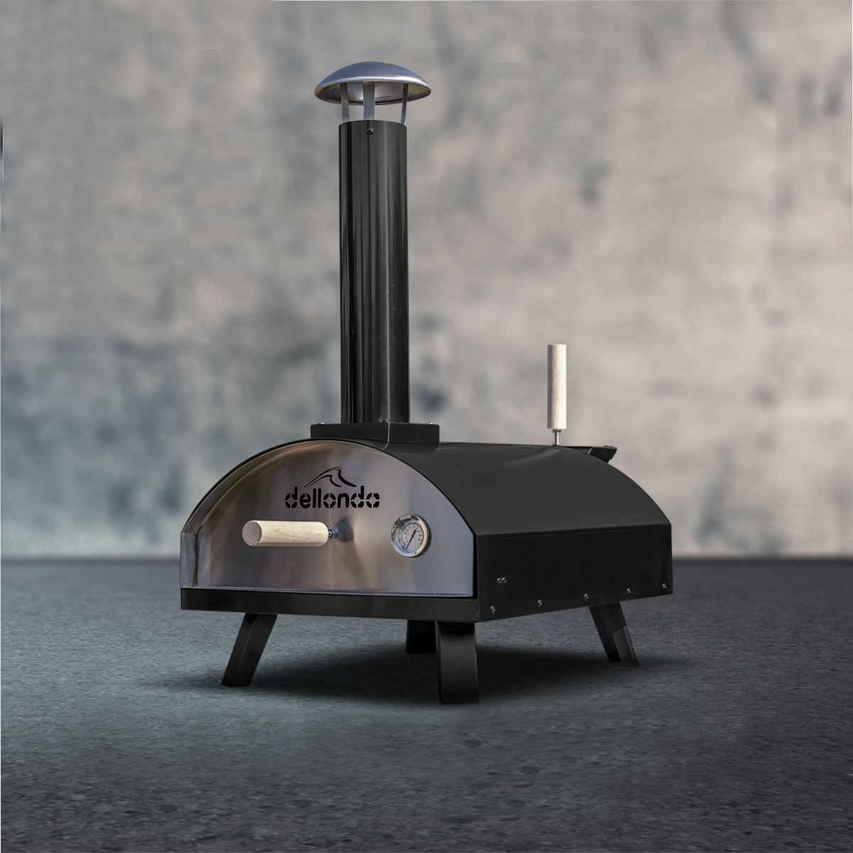 Dellonda Portable Wood-Fired 14" Pizza & Smoking Oven - Black/Stainless Steel DG10