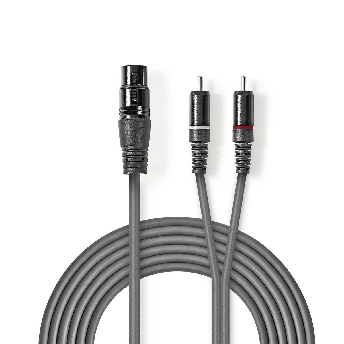 Nedis XLR Audio Cable XLR 3-Pin Female to 2x RCA Male 3m Grey COTH15220GY30