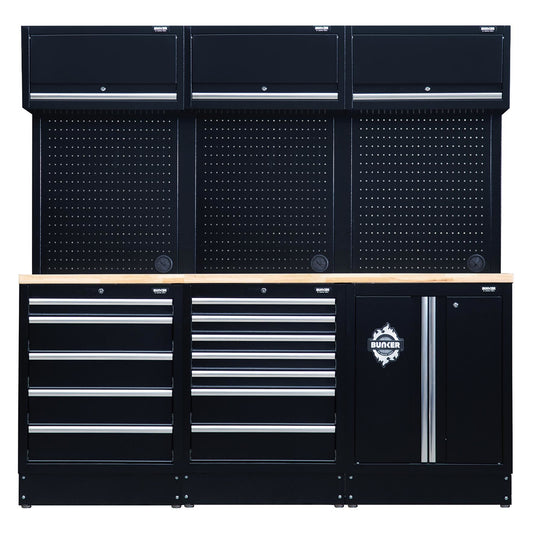 BUNKER 14 Piece Modular Storage Combo with Hardwood Worktop, 2040mm