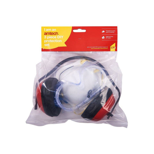 3 Piece Diy Protection Set Safety Wear Goggles Dust Mask Protective Ear Defender - A3650