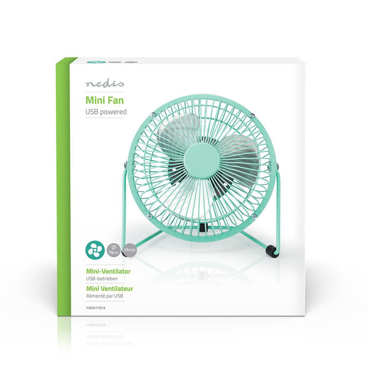 Nedis Metal Mini Fan 15cm Diameter USB Powered Turquoise - FNDK1TQ15