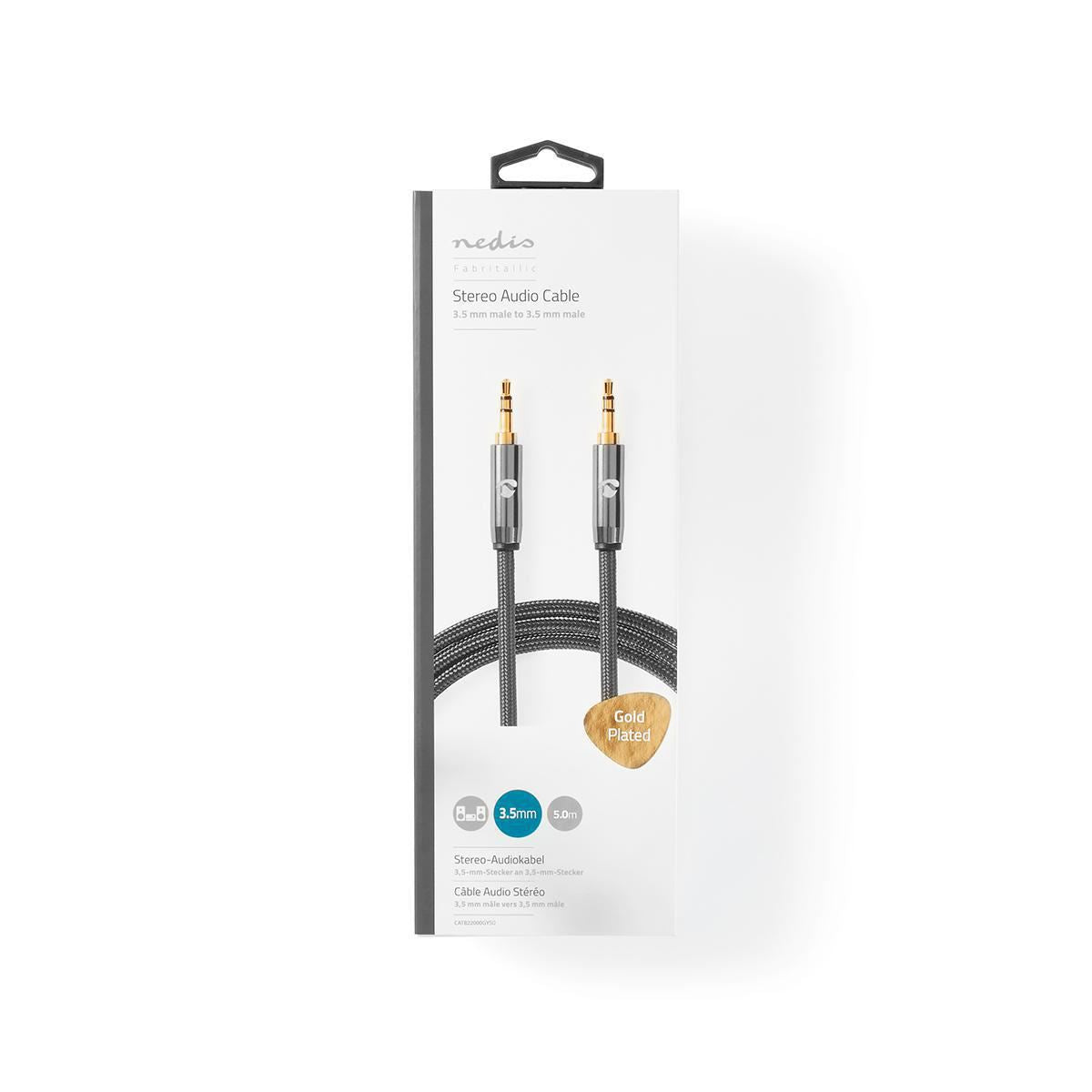 5m Stereo Audio Cable 3.5mm Male to 3.5mm Male Gun Metal Grey Braided Cable - CATB22000GY50