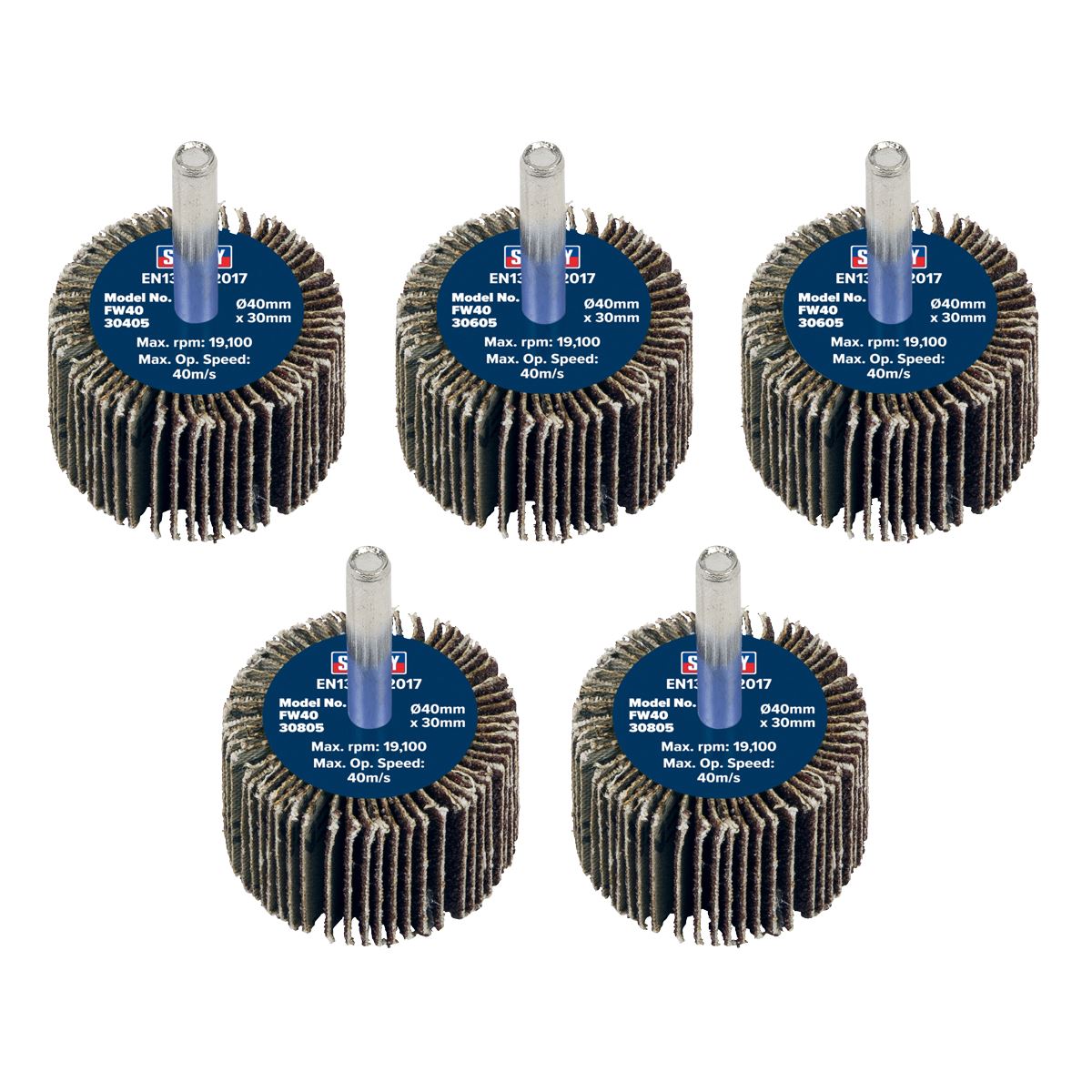 Sealey Abrasive Flap Wheel 40 x 30mm 6mm Shaft Assorted Grit - Pack of 5 FW4030ASS