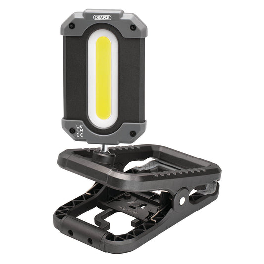 Draper COB LED Rechargeable Work Light and Power Bank & Clamp, 10W, 1000 Lumens