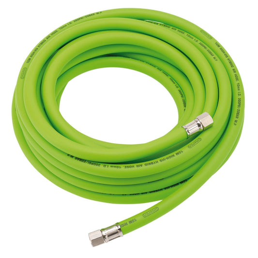 Draper High Visibility Hybrid Air Hose, 10m x 10mm, 1/4" BSP, Green