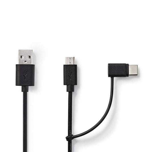 Nedis 2-in-1 Cable USB 2.0 USB-A Male USB Micro-B Male/USB-C Male 480 Mbps 1m