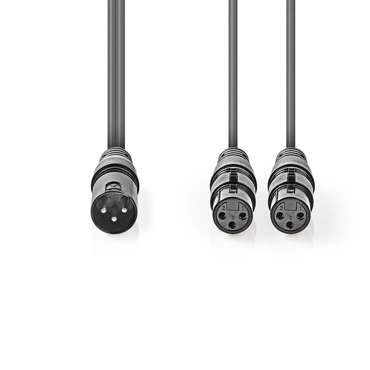 Nedis Balanced XLR Audio Cable XLR 3-Pin Male to 2x XLR 3-Pin Female 1.5m Grey - COTH15025GY15