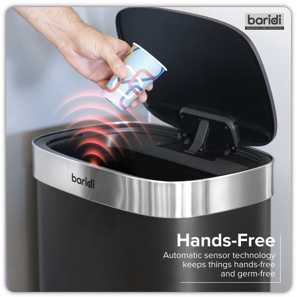Baridi Sensor Bin 80L - Black/Stainless Steel DH283