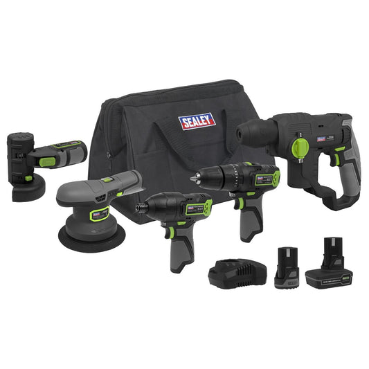 Sealey 5 x 10.8V SV10.8 Series Cordless Combo Kit - 2 Batteries & Euro Plug CP108VCOMBO7EU