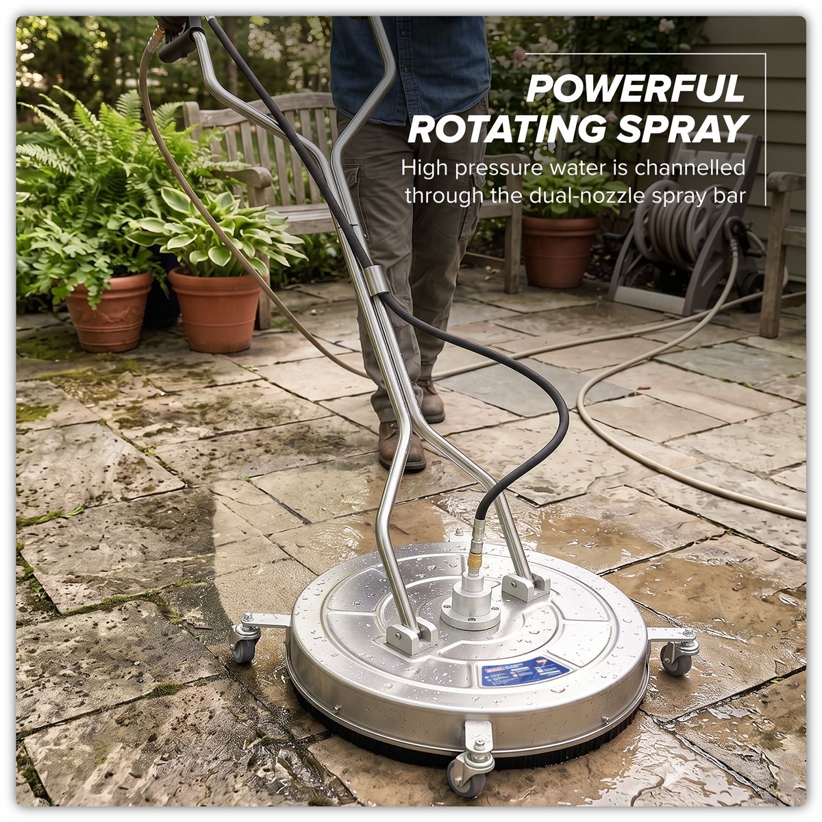 Sealey 24" Surface Cleaner with Dual Handle & Rotating Spray Bar Stainless Steel