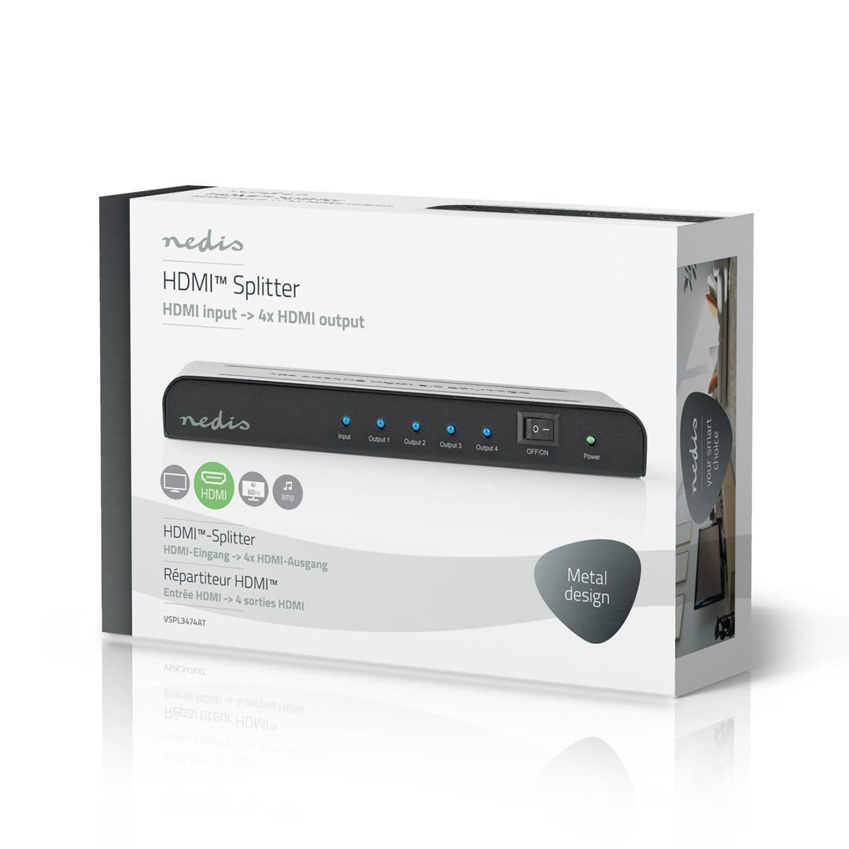 Nedis HDMI Splitter 4-Port HDMI Input 4x HDMI Output 4K@60Hz 18 Gbps Anthracite - VSPL3474AT
