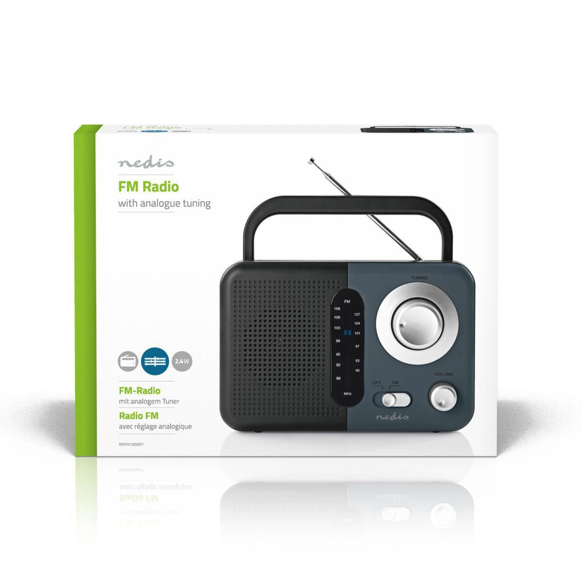 Nedis FM Radio 2.4W Carying Handle Black/Grey - RDFM1300GY