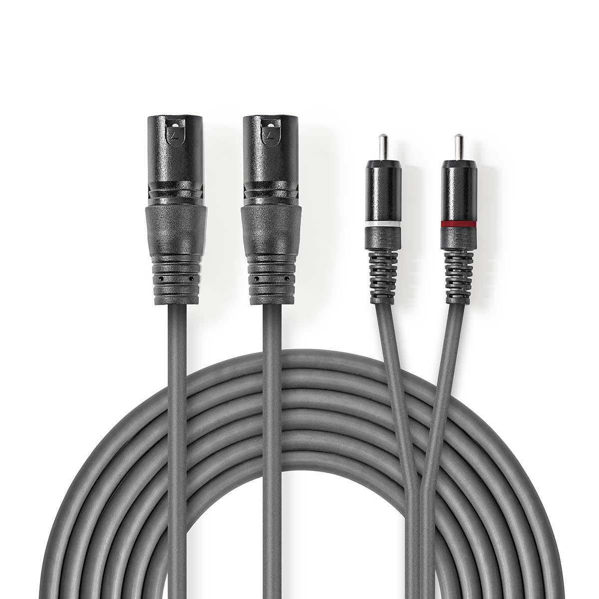 Nedis XLR Audio Cable 2x XLR 3-Pin Male to 2x RCA Male 1.5m Grey COTH15210GY15