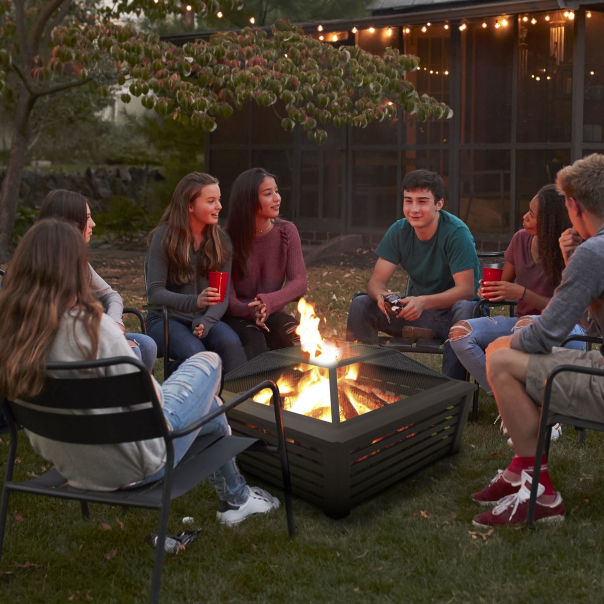 Dellonda 35" Square Outdoor Fire Pit, Black DG43