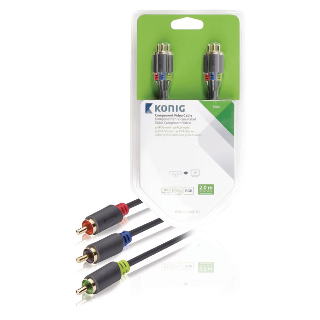 Konig Component video cable 3x RCA male to 3x RCA male 2m grey