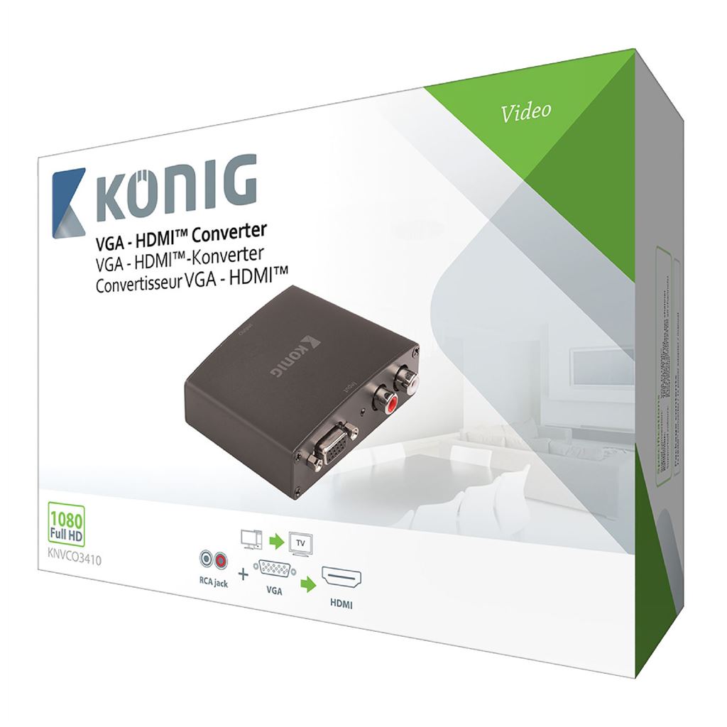 Konig HDMI Converter VGA Female + 2x RCA Female to HDMI Output