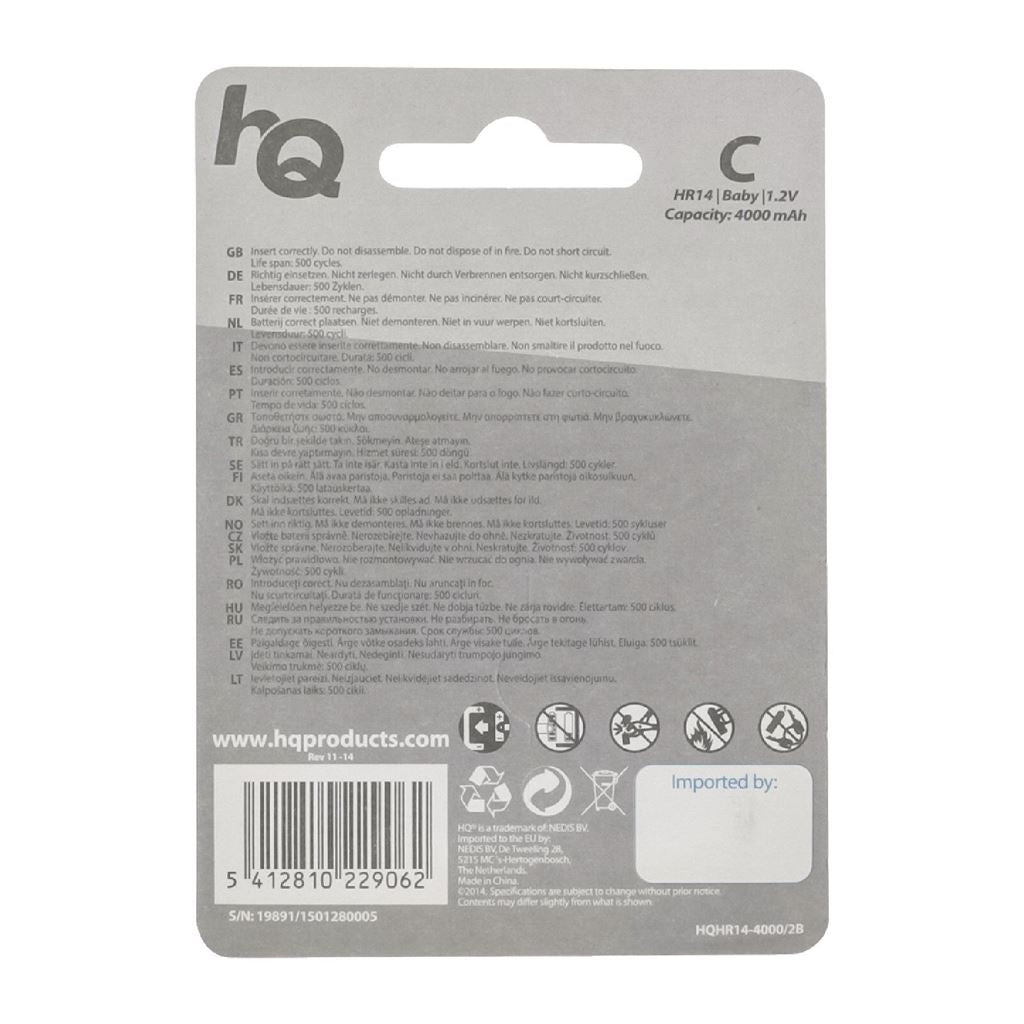 HQ Rechargeable NiMH C battery 4000 mAh, 2-blister - BANM40HR142B
