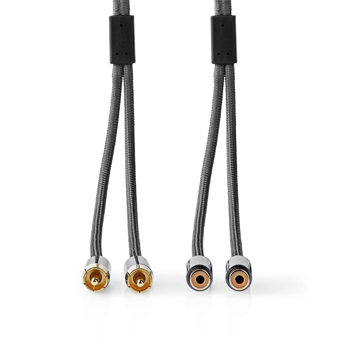 Nedis 5m Stereo Audio Cable 2x RCA Male to 2x RCA Female Gun Metal Grey Braided - CATB24205GY50