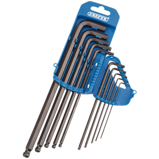 Draper Extra Long 10 Pce Allen Key Set Imperial Hexagon Ball End Hex 1/16 - 3/8" - 33723