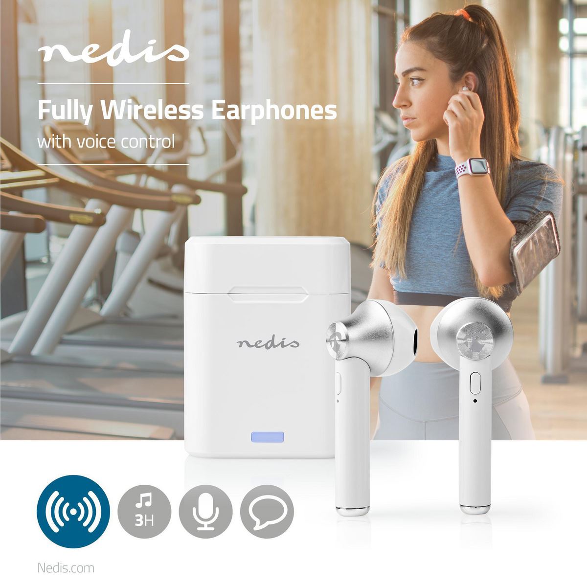 Nedis Fully Wireless Bluetooth® Earphones 3 Hours Playtime Voice Control - HPBT3052WT
